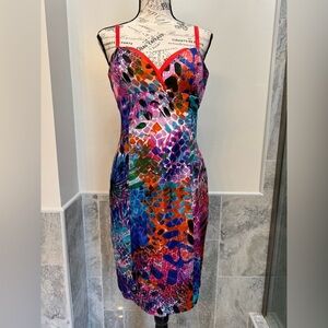 Boston Proper Silky Colorful Print Sheath Dress Size 8